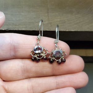 925 Sterling Silver Tarnished Amethyst Gem And Garnet Stone Earrings